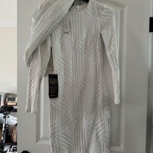 Bebe White Stretchy Structured Bodycon Fit - Knit Brand Dress New With Tags